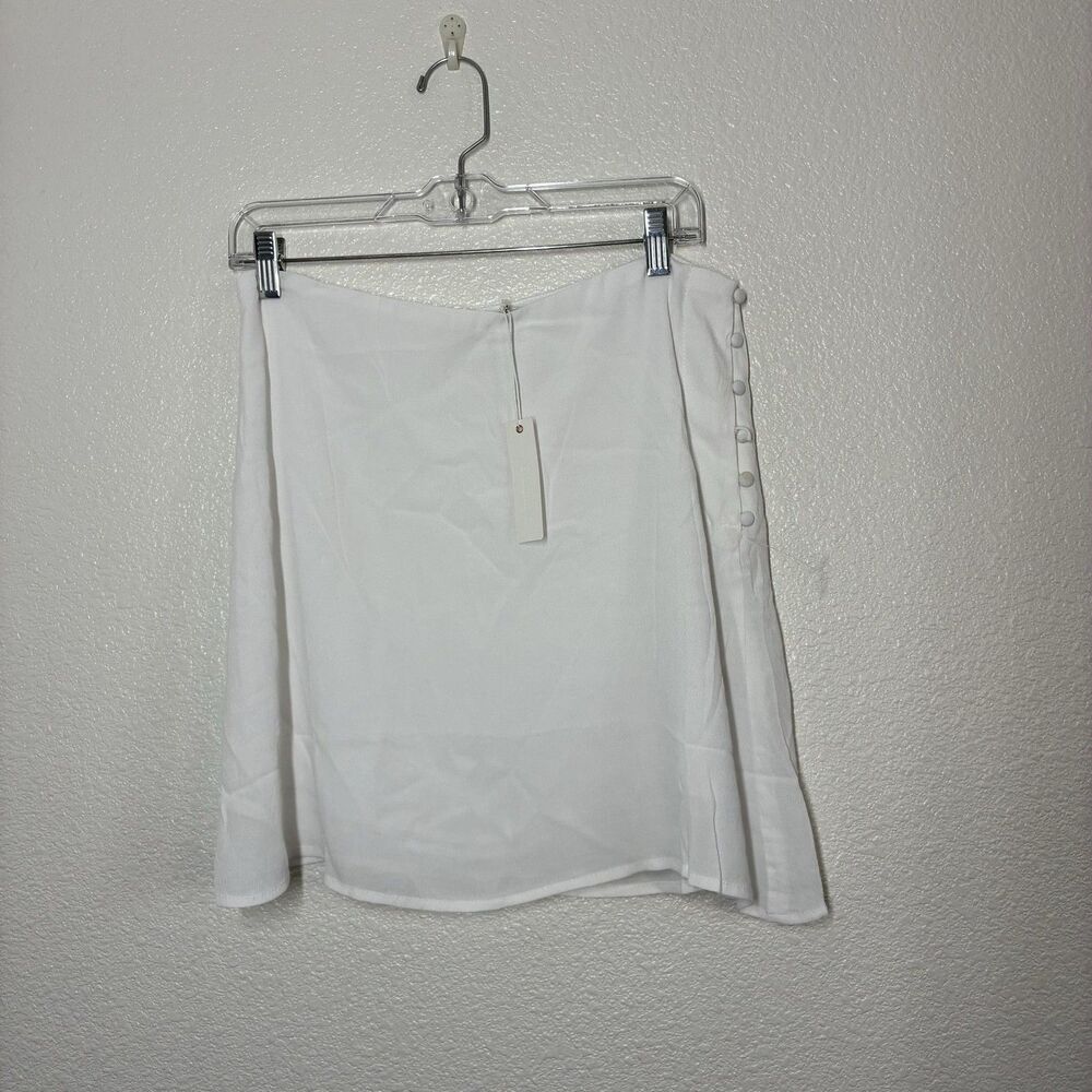Olivaceous Mini Skirt Womens Large White Chiffon A-Line Button Side Lined